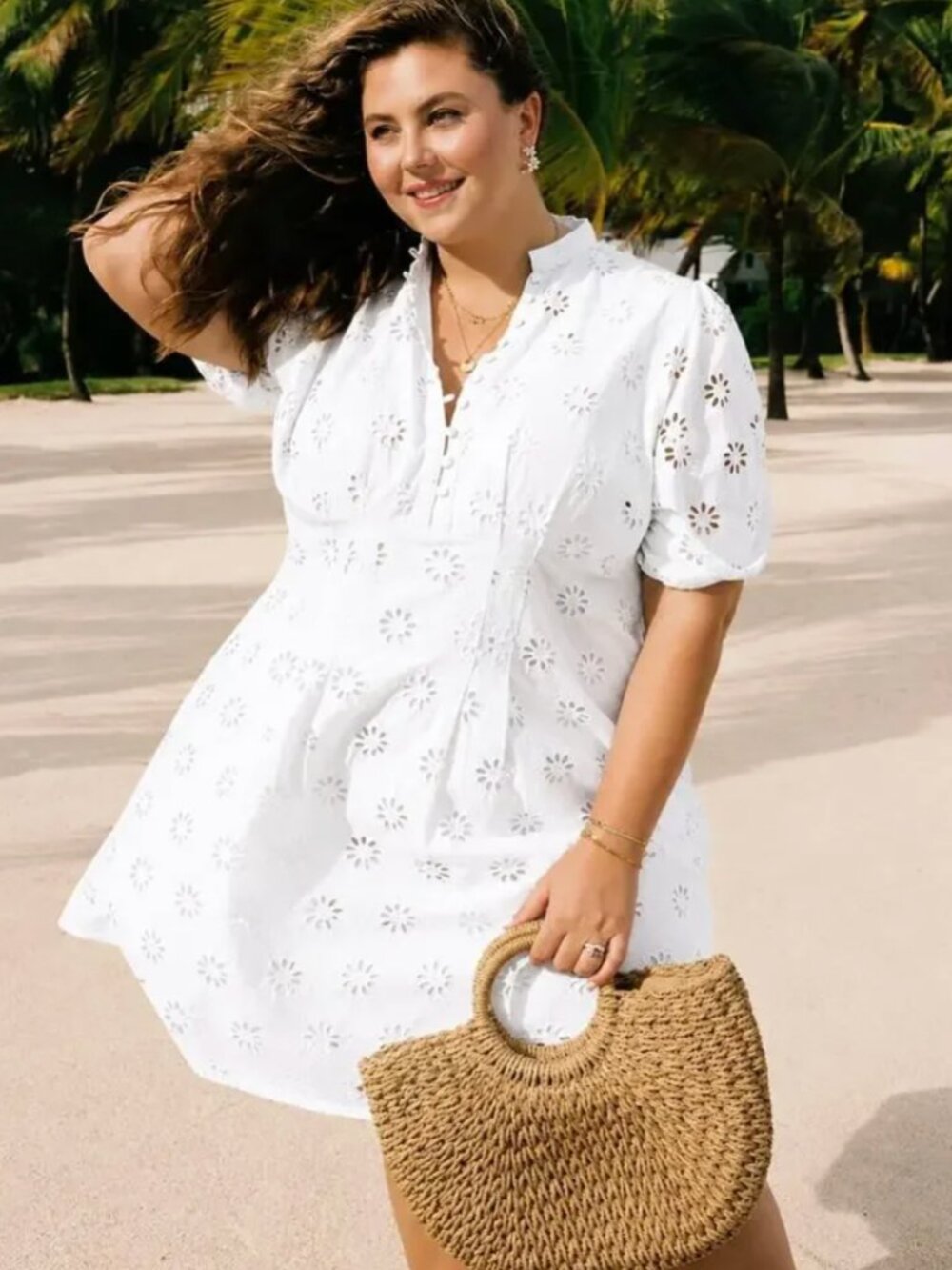 Torrid White Eyelet Puff-Sleeve Mini Dress | Belle Isle